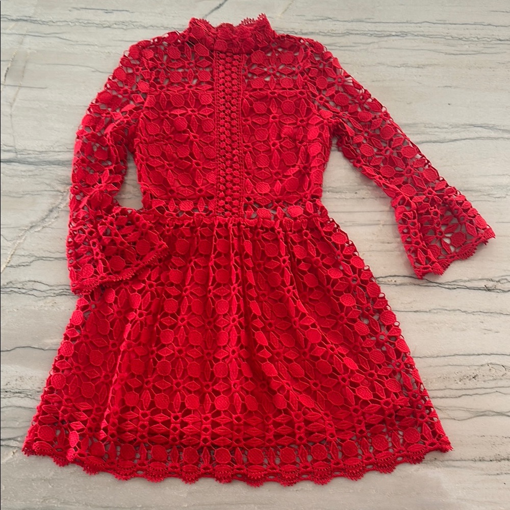 Red Lace Mock Neck Sundress - Picture 1 of 9